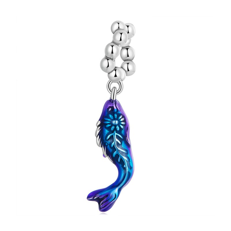 WOSTU 925 plata esterlina colorido gradiente carpa diablo flor encantos pez colgante dragón escala cuentas ajuste DIY pulsera collar