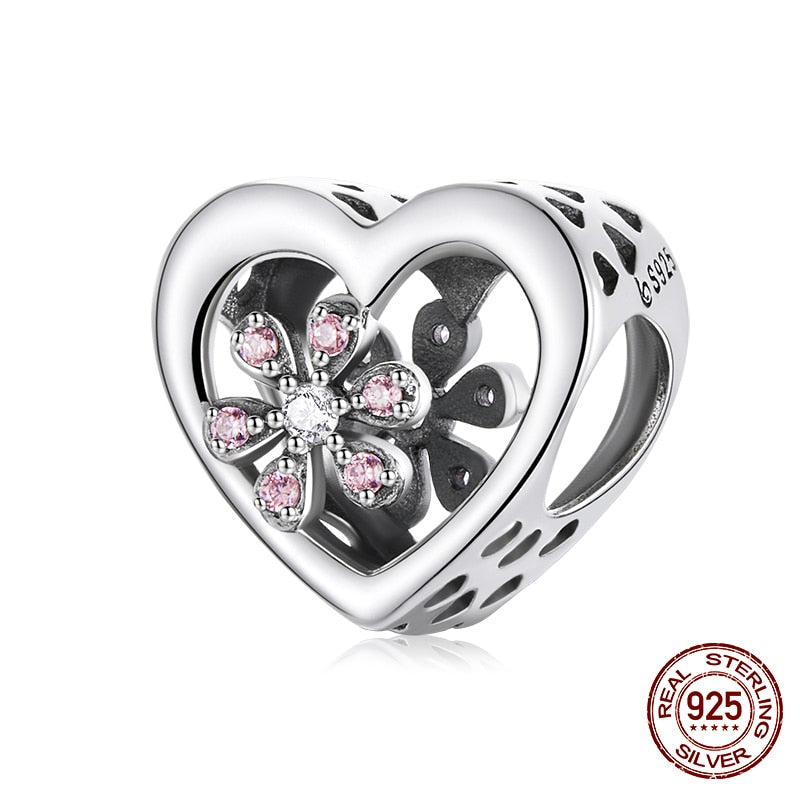 WOSTU 100% 925 Sterling Silver Heart Vintage Charms Beads Fit Original DIY Bracelets Necklace Mother's Day Jewelry Gifts for Mom