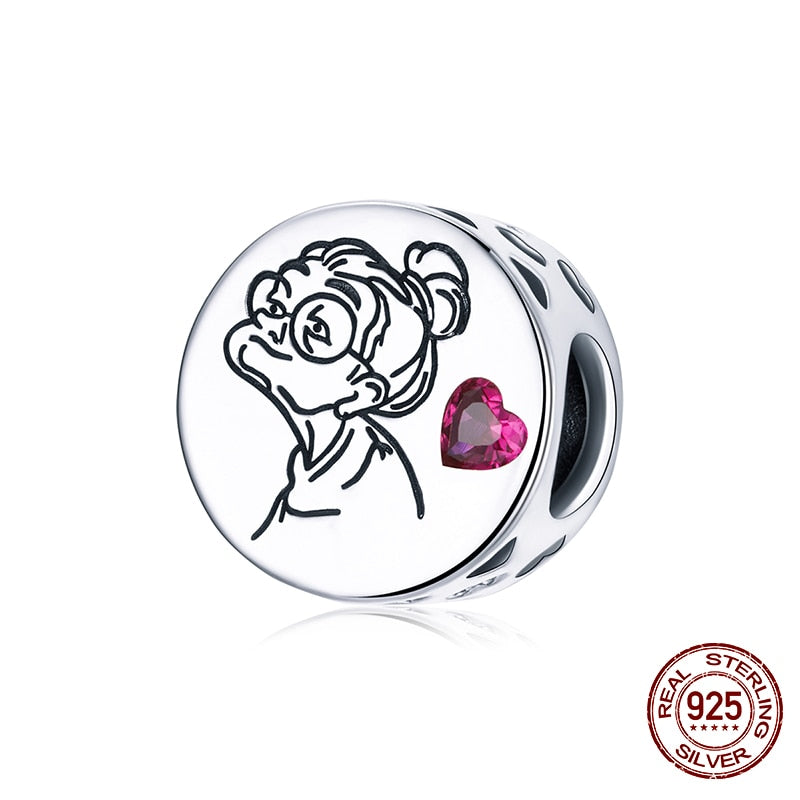 WOSTU Real 925 Sterling Silver Heart Beads Flower Retro Pattern Charms Pendant Fit Original DIY Bracelet Necklace Silver Jewelry