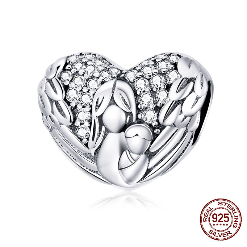 WOSTU 100% 925 Sterling Silver Heart Vintage Charms Beads Fit Original DIY Bracelets Necklace Mother's Day Jewelry Gifts for Mom