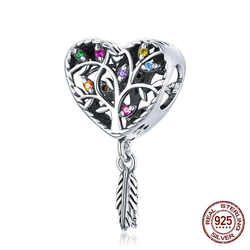 WOSTU 100% 925 Sterling Silver Heart Vintage Charms Beads Fit Original DIY Bracelets Necklace Mother's Day Jewelry Gifts for Mom