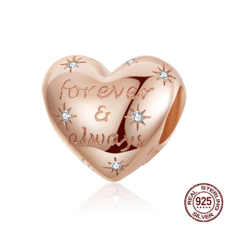 WOSTU 100% 925 Sterling Silver Heart Vintage Charms Beads Fit Original DIY Bracelets Necklace Mother's Day Jewelry Gifts for Mom