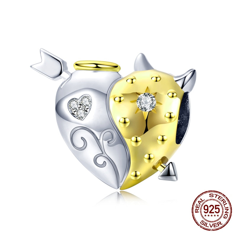 WOSTU 100% 925 Sterling Silver Heart Vintage Charms Beads Fit Original DIY Bracelets Necklace Mother's Day Jewelry Gifts for Mom