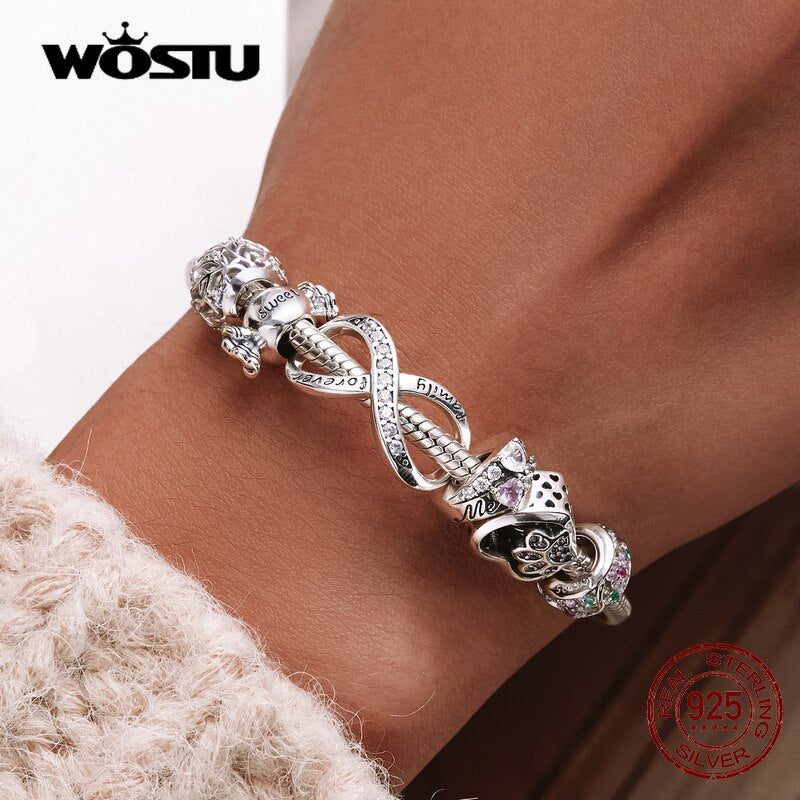 WOSTU 100% 925 Sterling Silver Heart Vintage Charms Beads Fit Original DIY Bracelets Necklace Mother's Day Jewelry Gifts for Mom