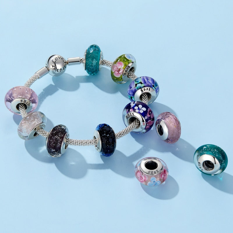 29 Styles Real 925 Sterling Silver Effervescence Murano Glass Beads Fit Original Charm Bracelet Authentic S925 Jewelry