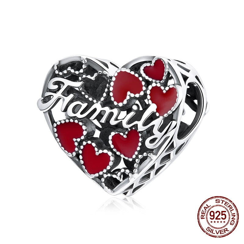 WOSTU 100% 925 Sterling Silver Heart Vintage Charms Beads Fit Original DIY Bracelets Necklace Mother's Day Jewelry Gifts for Mom