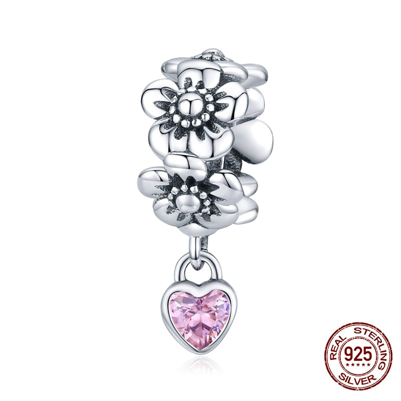 WOSTU 100% 925 Sterling Silver Heart Vintage Charms Beads Fit Original DIY Bracelets Necklace Mother's Day Jewelry Gifts for Mom