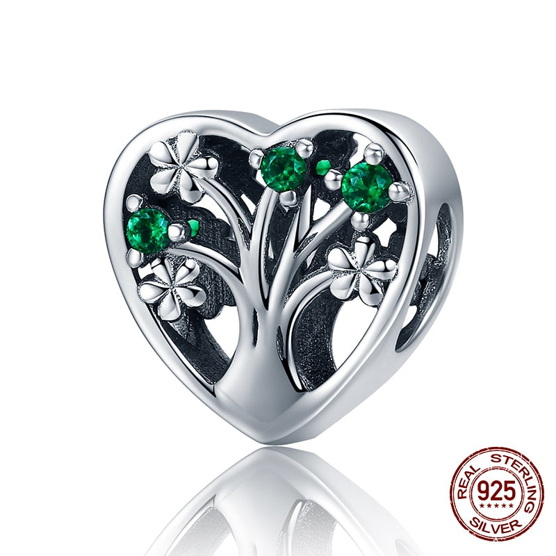 WOSTU Real 925 Sterling Silver Heart Beads Flower Retro Pattern Charms Pendant Fit Original DIY Bracelet Necklace Silver Jewelry