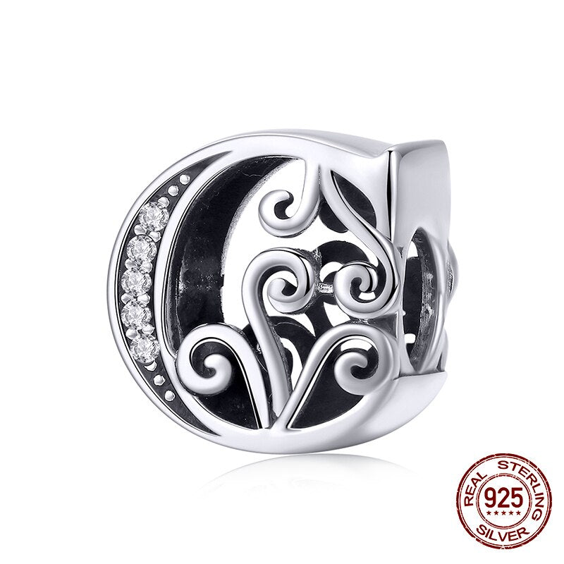 WOSTU Real 925 Sterling Silver Heart Beads Flower Retro Pattern Charms Pendant Fit Original DIY Bracelet Necklace Silver Jewelry