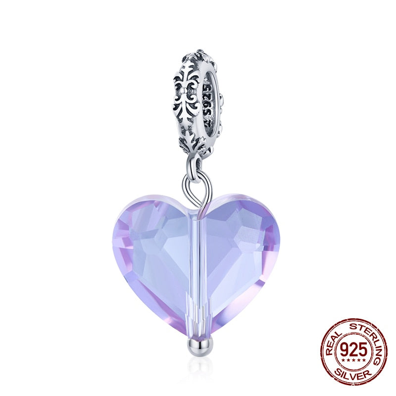 WOSTU 100% 925 Sterling Silver Heart Vintage Charms Beads Fit Original DIY Bracelets Necklace Mother's Day Jewelry Gifts for Mom