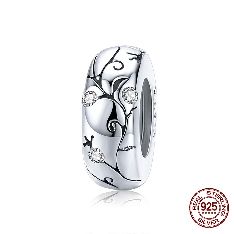 WOSTU Real 925 Sterling Silver Heart Beads Flower Retro Pattern Charms Pendant Fit Original DIY Bracelet Necklace Silver Jewelry