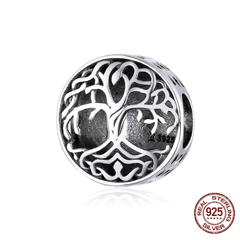 WOSTU Real 925 Sterling Silver Heart Beads Flower Retro Pattern Charms Pendant Fit Original DIY Bracelet Necklace Silver Jewelry