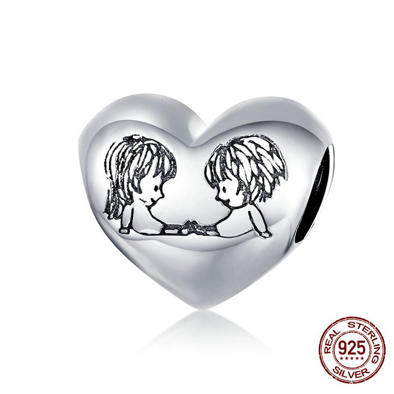 WOSTU 100% 925 Sterling Silver Heart Vintage Charms Beads Fit Original DIY Bracelets Necklace Mother's Day Jewelry Gifts for Mom