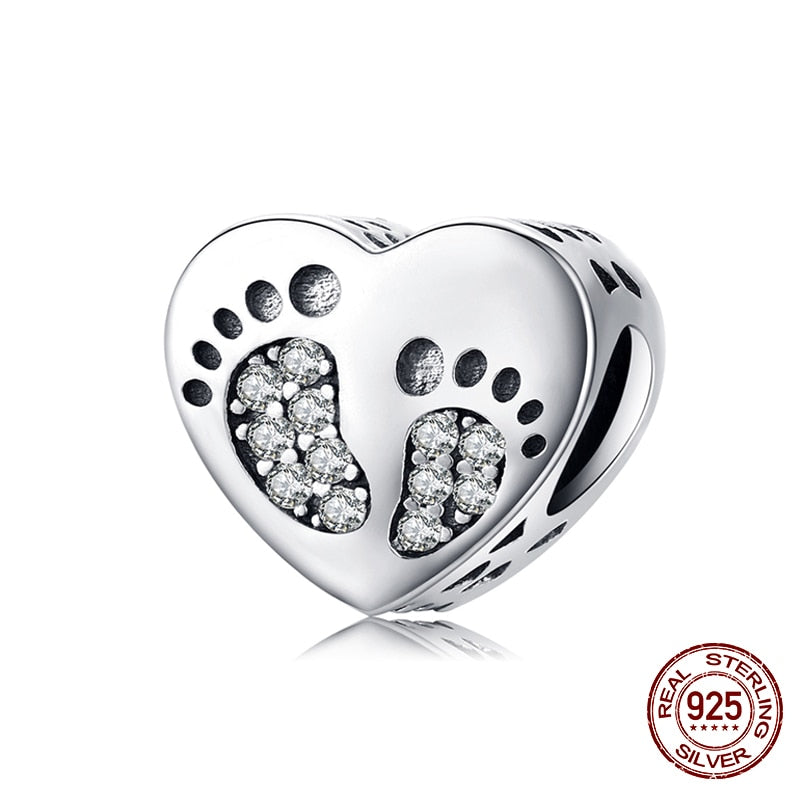 WOSTU 100% 925 Sterling Silver Heart Vintage Charms Beads Fit Original DIY Bracelets Necklace Mother's Day Jewelry Gifts for Mom