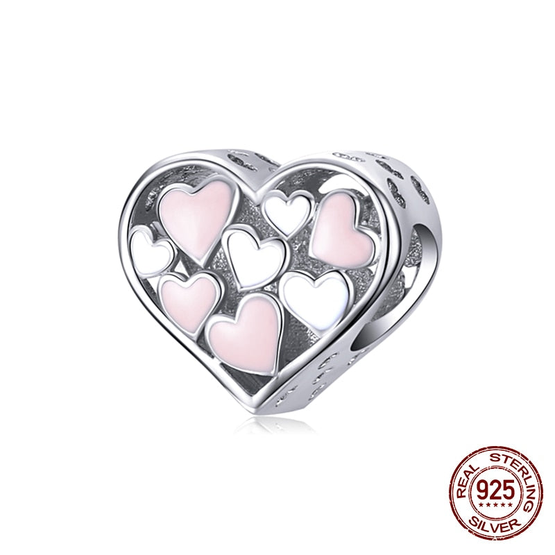 WOSTU 100% 925 Sterling Silver Heart Vintage Charms Beads Fit Original DIY Bracelets Necklace Mother's Day Jewelry Gifts for Mom