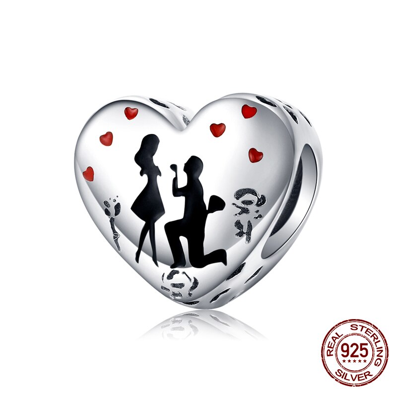 WOSTU 100% 925 Sterling Silver Heart Vintage Charms Beads Fit Original DIY Bracelets Necklace Mother's Day Jewelry Gifts for Mom