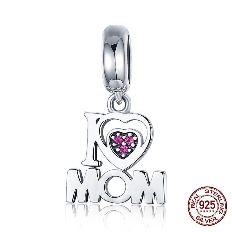 WOSTU 100% 925 Sterling Silver Heart Vintage Charms Beads Fit Original DIY Bracelets Necklace Mother's Day Jewelry Gifts for Mom