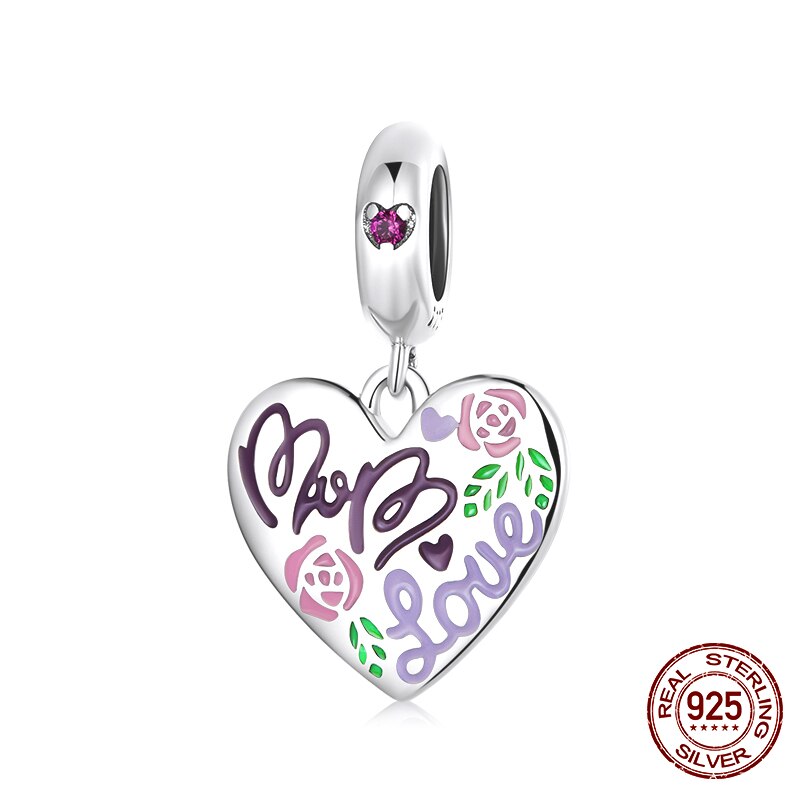 WOSTU 100% 925 Sterling Silver Heart Vintage Charms Beads Fit Original DIY Bracelets Necklace Mother's Day Jewelry Gifts for Mom