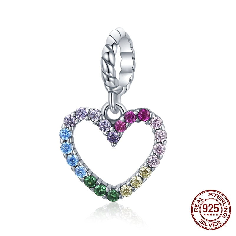 WOSTU 100% 925 Sterling Silver Heart Vintage Charms Beads Fit Original DIY Bracelets Necklace Mother's Day Jewelry Gifts for Mom