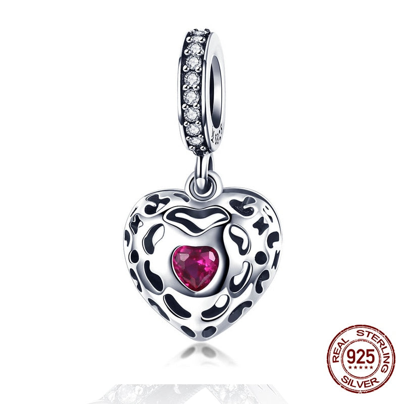 WOSTU 100% 925 Sterling Silver Heart Vintage Charms Beads Fit Original DIY Bracelets Necklace Mother's Day Jewelry Gifts for Mom