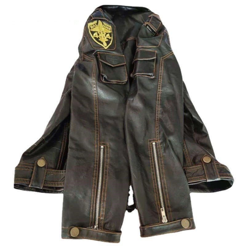 Chaqueta de cuero sintético para hombre, estilo motociclista, primavera (XXXL = L UE/RU)
