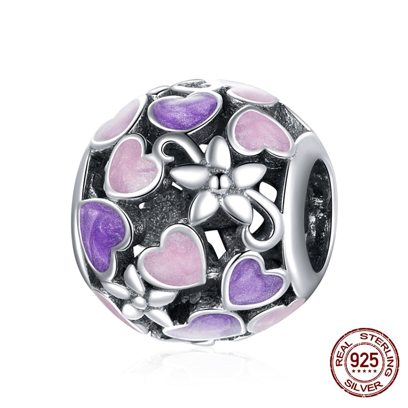 WOSTU 100% 925 Sterling Silver Heart Vintage Charms Beads Fit Original DIY Bracelets Necklace Mother's Day Jewelry Gifts for Mom