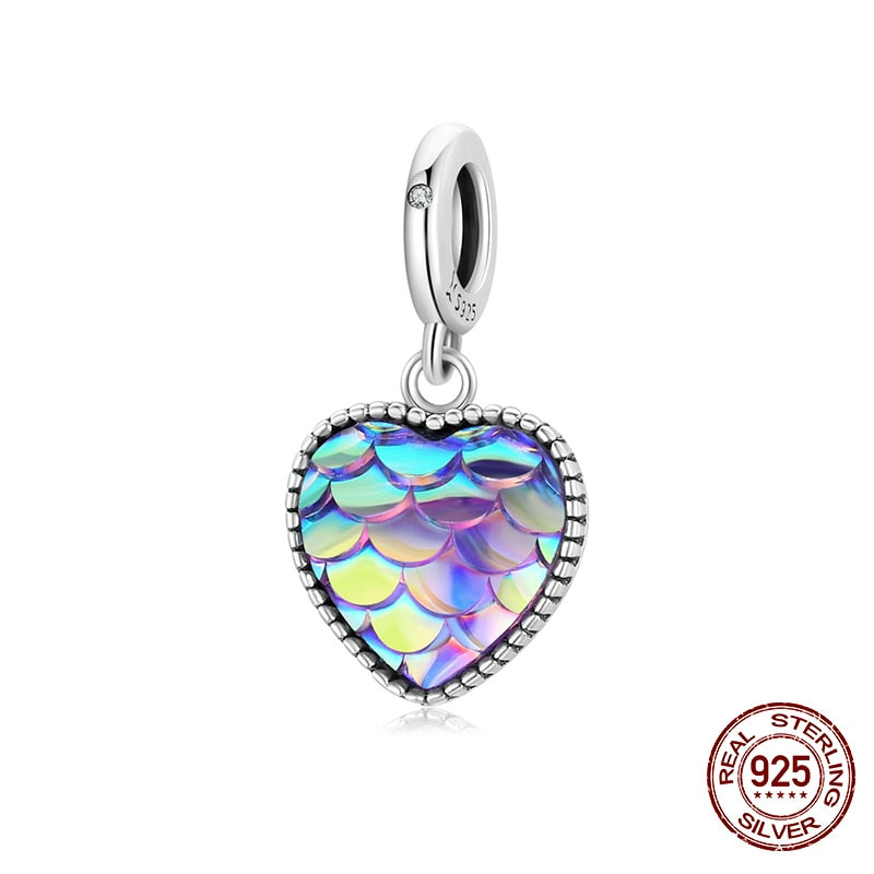 WOSTU 100% 925 Sterling Silver Heart Vintage Charms Beads Fit Original DIY Bracelets Necklace Mother's Day Jewelry Gifts for Mom