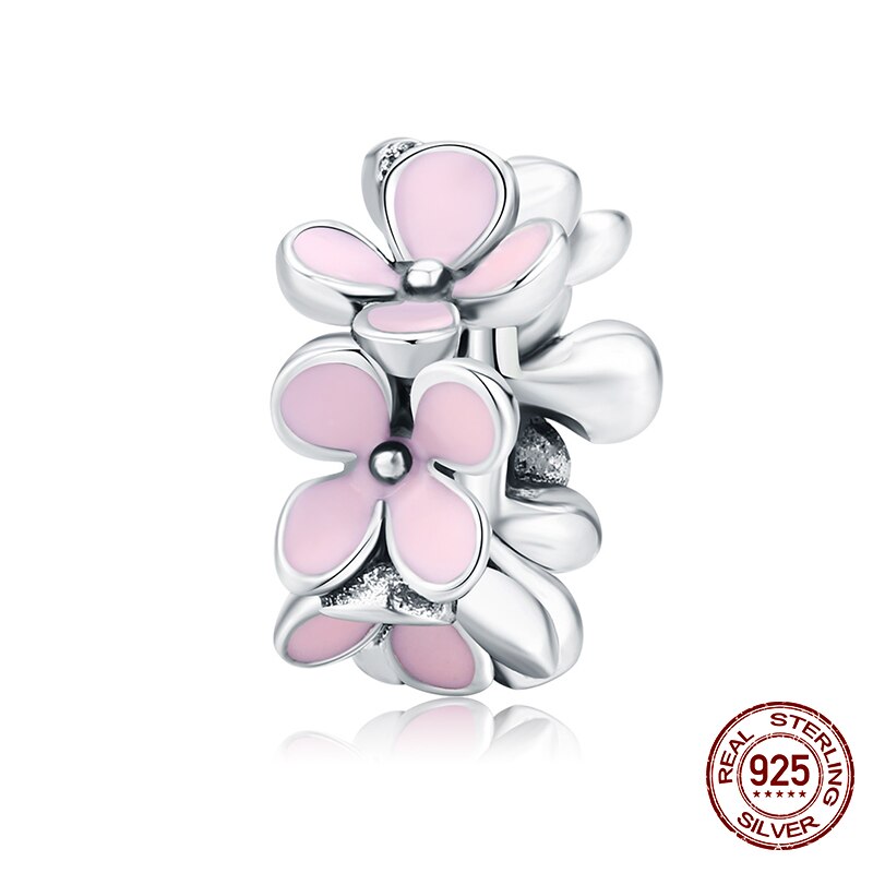 WOSTU Real 925 Sterling Silver Heart Beads Flower Retro Pattern Charms Pendant Fit Original DIY Bracelet Necklace Silver Jewelry