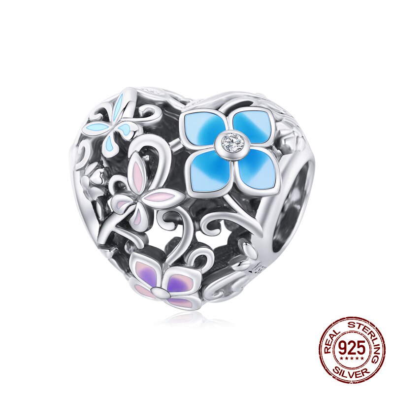 WOSTU 100% 925 Sterling Silver Heart Vintage Charms Beads Fit Original DIY Bracelets Necklace Mother's Day Jewelry Gifts for Mom
