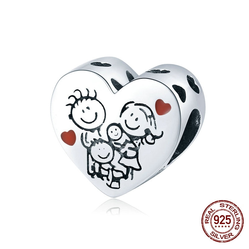 WOSTU 100% 925 Sterling Silver Heart Vintage Charms Beads Fit Original DIY Bracelets Necklace Mother's Day Jewelry Gifts for Mom