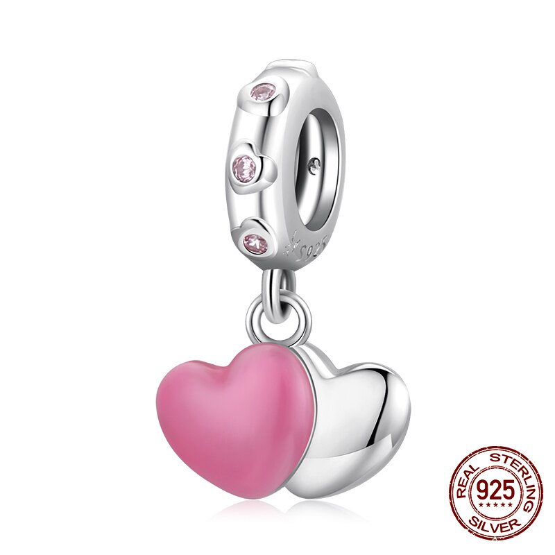 WOSTU 100% 925 Sterling Silver Heart Vintage Charms Beads Fit Original DIY Bracelets Necklace Mother's Day Jewelry Gifts for Mom