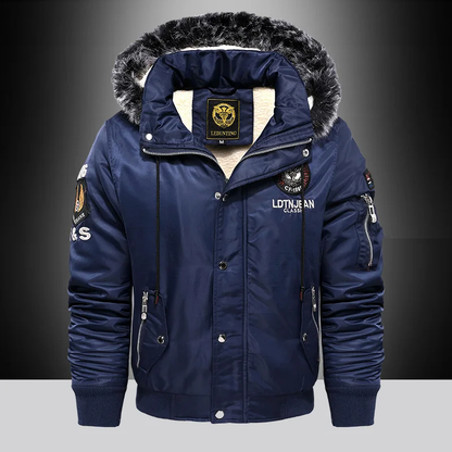 Chaqueta con capucha y cuello de piel para hombre, cálida, de invierno (¡CONSULTE LA TALLA CON CUIDADO!)