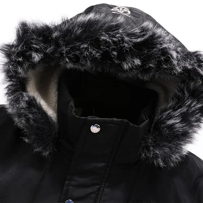 Chaqueta con capucha y cuello de piel para hombre, cálida, de invierno (¡CONSULTE LA TALLA CON CUIDADO!)