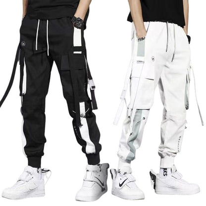 Pantalones harén con cintas casuales y múltiples bolsillos