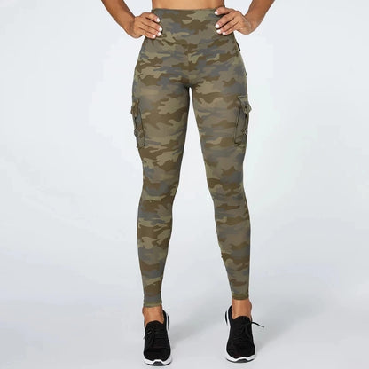 Pantalones de yoga de camuflaje para mujer, mallas deportivas de entrenamiento con bolsillo, sexys, push up, para gimnasio, pantalones elásticos ajustados