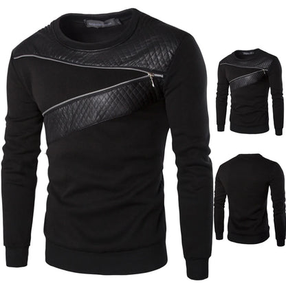 Sudadera con capucha y cremallera de retazos de cuero de otoño para hombre