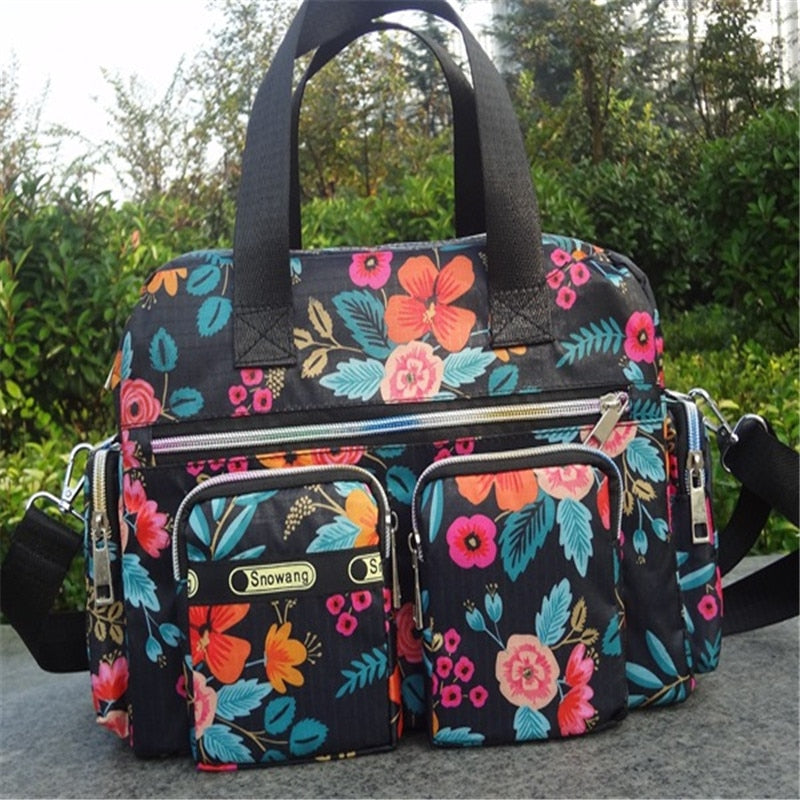 Ladies Messenger Bag Casual Handbag Shoulder Large Capacity Waterproof Tote Bag Flower Printed Bags Outdoor Picnic Bag For Women