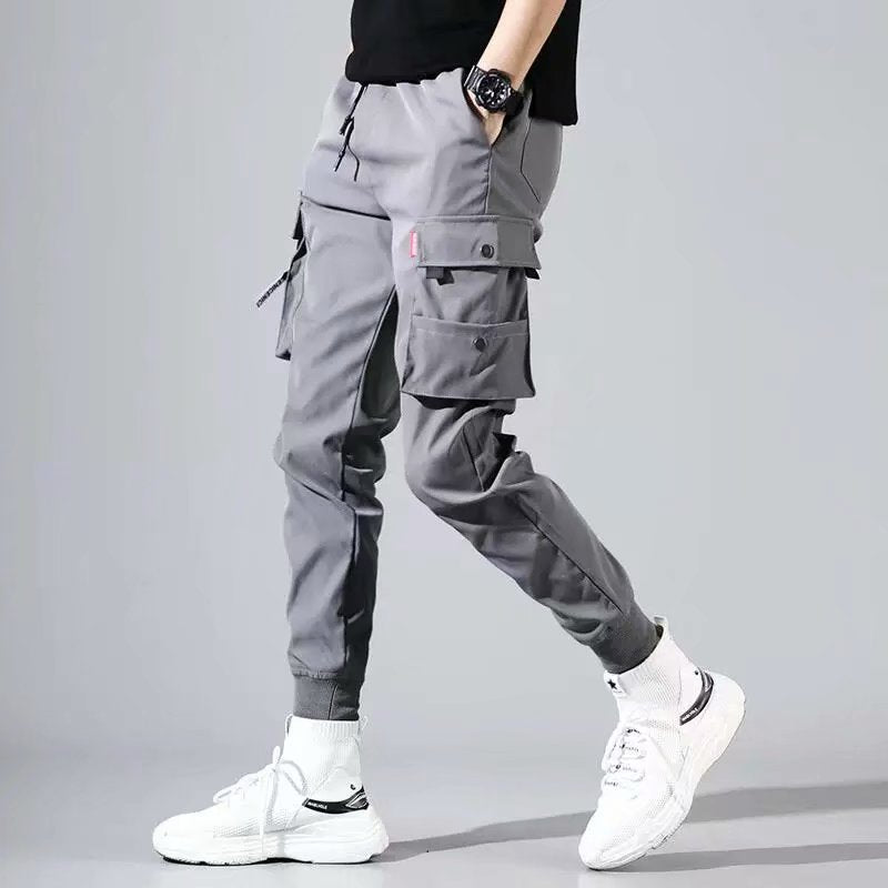 Ropa Urbana, pantalones informales para hombre/mujer con cintas, pantalones bombachos para correr, pantalones Cargo de primavera ajustados para hombre/mujer, pantalones multibolsillos