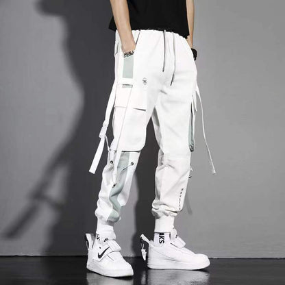 Pantalones harén con cintas casuales y múltiples bolsillos
