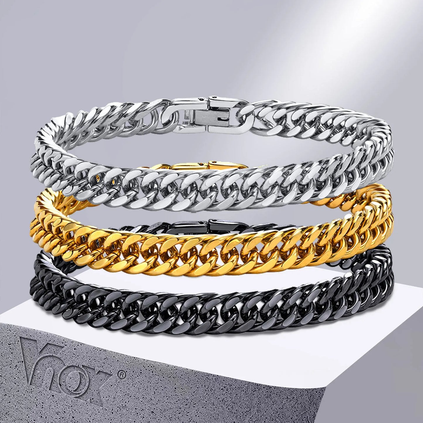 Vnox Men's Stainless Steel 7/8/9/10/12/15MM Gifts Jewelry, Length 19cm/21.5cm