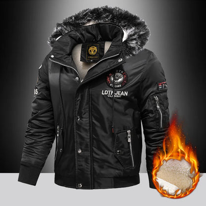 Chaqueta con capucha y cuello de piel para hombre, cálida, de invierno (¡CONSULTE LA TALLA CON CUIDADO!)