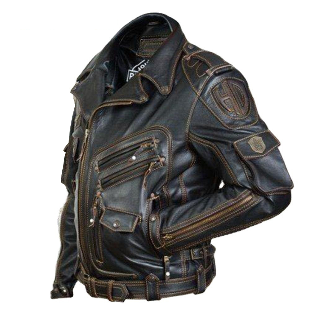 Men PU Leather Coat Jacket Spring Moto Biker (XXXL = EU/ UK L)