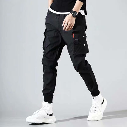 Pantalones harén con cintas casuales y múltiples bolsillos