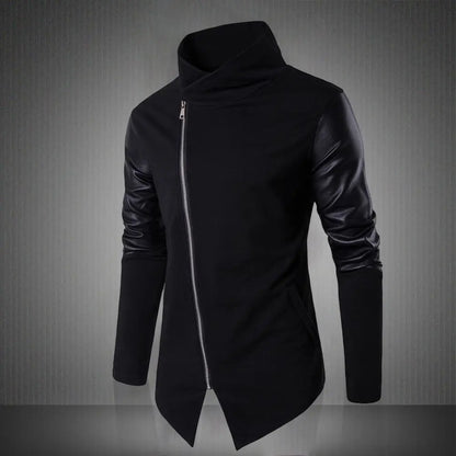 Abrigo de otoño para hombre, cuello alto, color liso, manga larga, cárdigan con cremallera, tejido de retazos, cárdigan suave, ropa de primavera para hombre