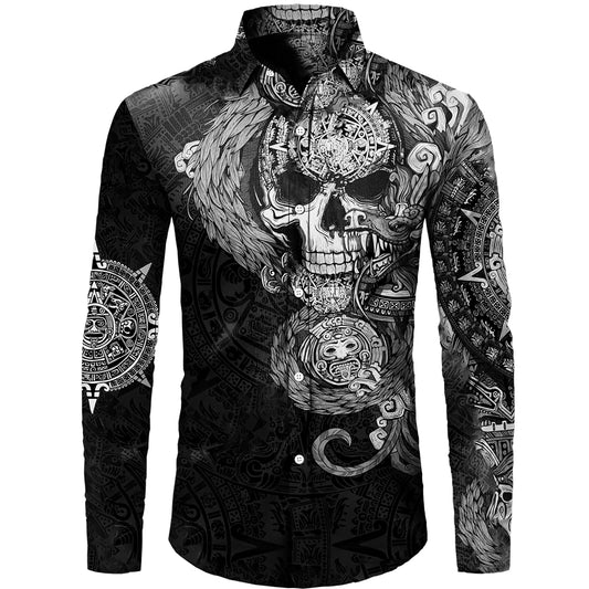 Vintage Norse Mythology Printed Button Shirts Medieval Nordic Gothic Skull Turn Down Collar Tops Daily Party Wear Camisa Hombre