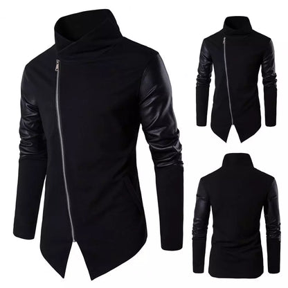 Abrigo de otoño para hombre, cuello alto, color liso, manga larga, cárdigan con cremallera, tejido de retazos, cárdigan suave, ropa de primavera para hombre