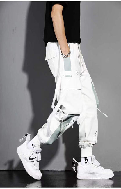 Pantalones harén con cintas casuales y múltiples bolsillos
