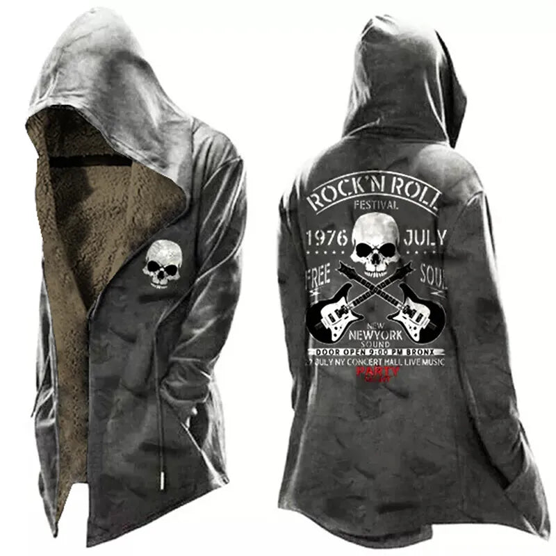 Winter Fashion Hooded Coats Men Vintage Skull Printing (CHECK SIZES CAREFULLY)