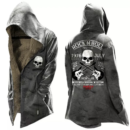 Winter Fashion Hooded Coats Men Vintage Skull Printing (CHECK SIZES CAREFULLY)