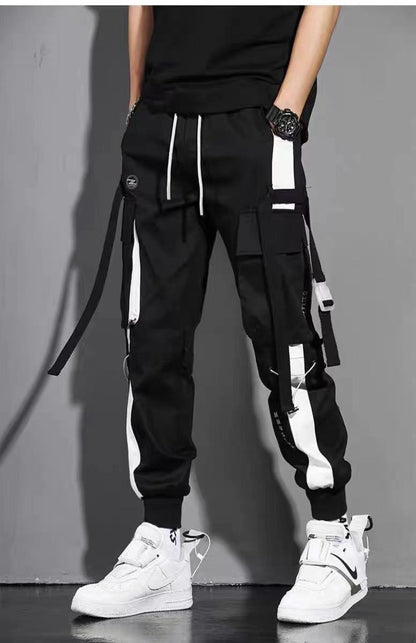 Pantalones harén con cintas casuales y múltiples bolsillos